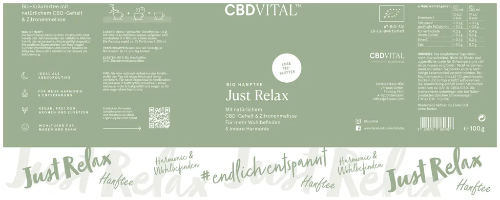 CBD VITAL Tè di Canapa Biologico 1,5% Just Relax
