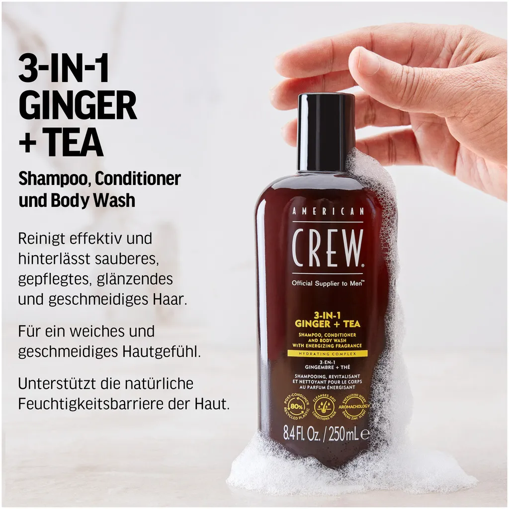 American Crew 3 in 1 Ginger & Tea Shampoo, Conditioner & Body Wash - 250 ml