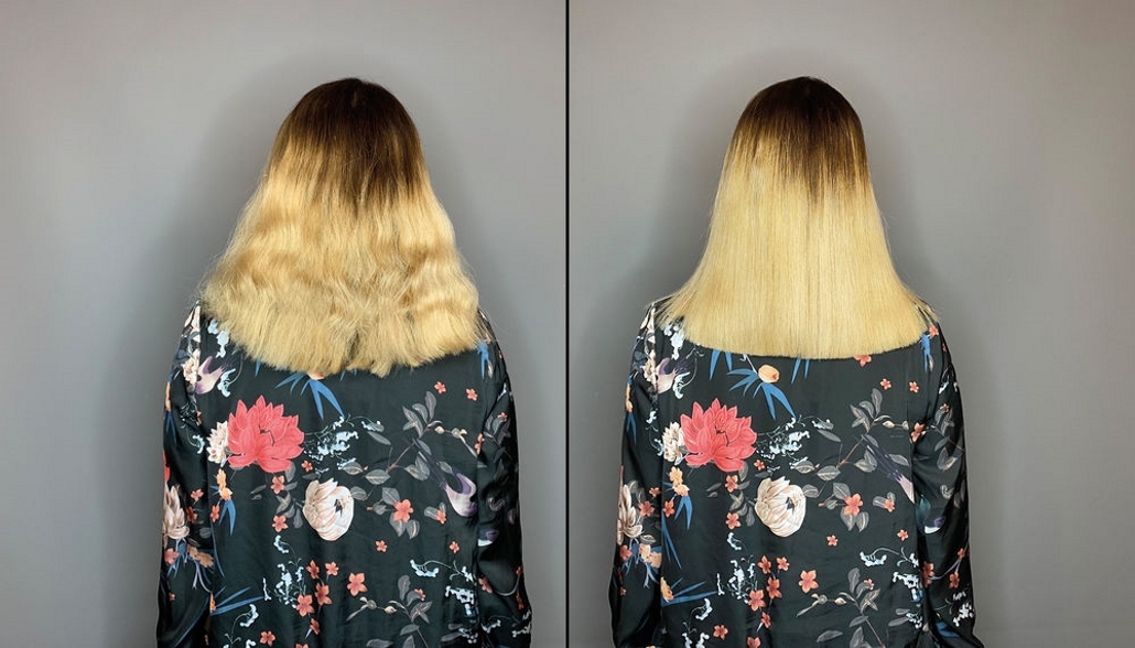 Vorher-Nachherbild von nicht geglätteten und geglätteten Haaren