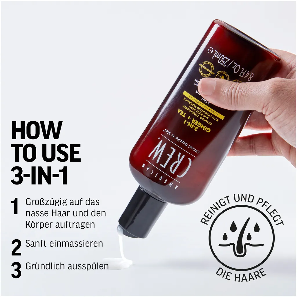 American Crew 3 in 1 Ginger & Tea Shampoo, Conditioner & Body Wash - 250 ml